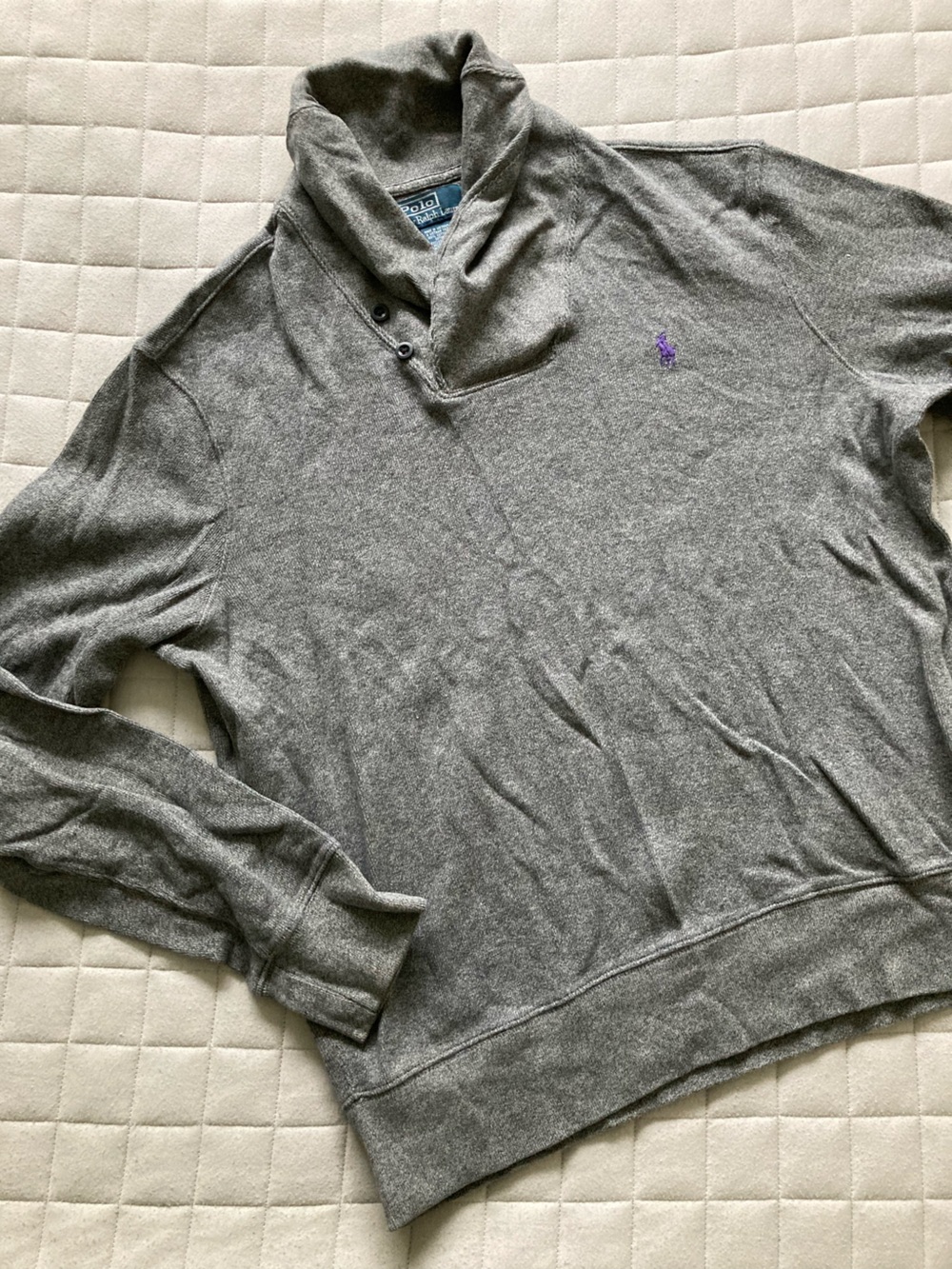 Polo by Ralph Lauren Men’s Gray Crewneck Sweater with Purple Polo Logo
